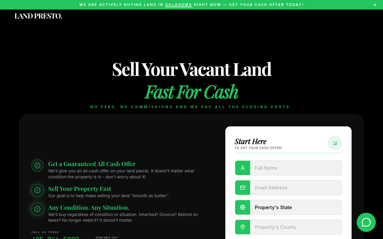 Land Presto website preview